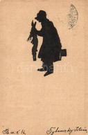 T2/T3 Hunter With Rabbit. Hand-painted Silhouette Art Postcard  (EK) - Unclassified