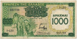 Görögország 1939. 100D '1000D' Felülbélyegzéssel T:III
Greece 1939. 100 Drachmai With '1000 Drachmai' Overprint C:F 
Kra - Non Classés