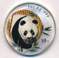 Kína 2003. 10Y Ag 'Panda' Hátoldal Multicolor Festett (1oz/0.999) T:PP 
China 2003. 10 Yuan Ag 'Panda' Reverse Multicolo - Non Classés
