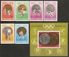 Romania 1972 Mi# 3060-3065, Block 100 ** MNH - Romanian Medalists At 20th Olympic Games, Munich - Sommer 1972: München