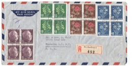 1958  Lettre  Avion Recommandée De St Gallen Pour Les USA  Blocs De 4 - Storia Postale