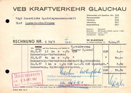 A8580 - Glauchau - VEB Kraftverkehr Nach Limbach Oberfrohna 1967 - Rechnung - 1950 - ...