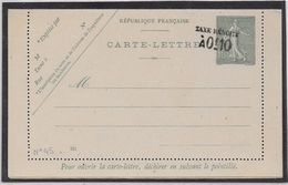 France Entiers Postaux - 15 C Semeuse Lignée Surchargée 0f10 Taxe Réduite - Carte-lettre - Neuf - TB - Letter Cards