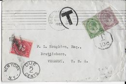 SOUTH AFRICA -1922- ROULETTES NON DENTELES /ENVELOPPE (ILLUSTRATION VACHES AU DOS) TAXEE De BLOEMFONTEIN =>VERMONT (USA) - Briefe U. Dokumente