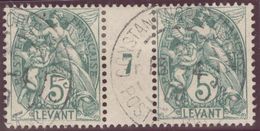 Franz. Kolonien Levante 1908-04-16 Constantinopel Mi#12+ZS+12 Bogennummer 7 Gestempelt Zwischensteg - Oblitérés