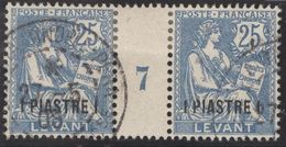Franz. Kolonien Levante 1908-05-22 Constantinopel Mi#16+ZS+16 Bogennummer 7 Gestempelt Zwischensteg - Used Stamps