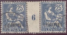 Franz. Kolonien Levante 1908-03-27 Constantinopel Mi#16+ZS+16 Bogennummer 6 Gestempelt Zwischensteg - Used Stamps