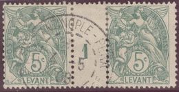 Franz. Kolonien Levante 1908-05-04 Constantinopel Mi#12+ZS+12 Bogennummer 1 Gestempelt Zwischensteg - Usados
