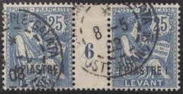Franz. Kolonien Levante 1908-06-08 Constantinopel Mi#16+ZS+16 Bogennummer 6 Gestempelt Zwischensteg - Used Stamps