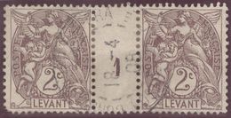 Franz. Kolonien Levante 1908-04-18 Constantinopel Mi#9+ZS+9 Bogennummer 1 Gestempelt Zwischensteg Eckzahn Kurz - Used Stamps
