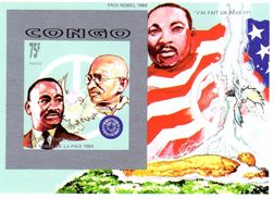 Congo Brazaville 1992, Gandhi, Martin Luther King, BF IMPERFORATED - Martin Luther King