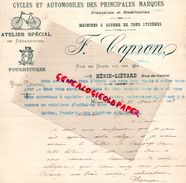 62- HENIN LIETARD- RARE LETTRE MANUSCRITE SIGNEE F. VAPRON-CYCLES AUTOMOBILES-VELO MOTO CYCLISME-MACHINES A COUDRE-1903 - Trasporti