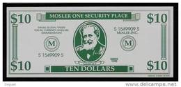 Test Note "MOSLER" Testnote, 10 US-Dollar, Beids. Druck, RRRRR, UNC, Firma Existiert Nicht Mehr! - Other & Unclassified