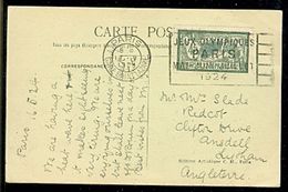 FRANCE Olympic Machine Cancel Paris Gare Saint Lazare On Postcard Of 17 V 1924 Send To Great Britain. - Sommer 1924: Paris