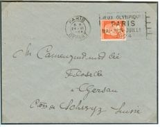 FRANCE PERFIN Stamp On Cover With Olympic Machine Cancel Paris Depart 24 VI 1924 To Switzerland - Verano 1924: Paris