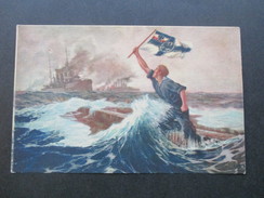AK / Künstlerkarte 1914 Reichskriegsflagge. Der Letzte Mann. Heldenkampf Seeschlacht Bei Den Falklandinseln - Guerra