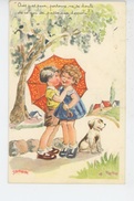 ENFANTS - LITTLE GIRL - MAEDCHEN - DOG - Jolie Carte Fantaisie Enfants Amoureux Et Chien Signée JANSER - Janser