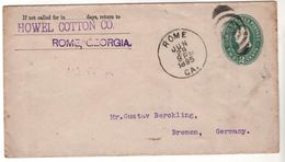 Brief, Ganzsache USA, Rome Nach Bremen - ...-1900