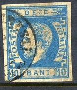 ROMANIA 1872 Prince Carol With Beard 10 B. On Ribbed Paper Used. SG 101,  Michel 29x - 1858-1880 Moldavia & Principato