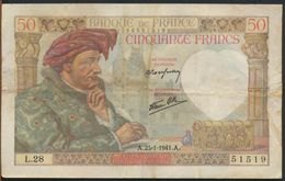 °°° FRANCE - 50 FRANCS 23/1/1941 °°° - 50 F 1940-1942 ''Jacques Coeur''