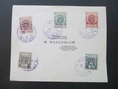 Polen 1919 Nr. 118 A - 122 A 1. Nationale Briefmarkenausstellung Warschau. Satzbrief.  Blauer Stempel - Cartas & Documentos