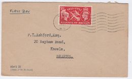 1951 Acton GB FDC 2 1/2d Festival Of Britain Stamps Cover To Bristol - ....-1951 Pre-Elizabeth II