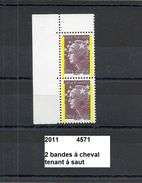 Variété Sur Paire V. De 2011 Neuf** Y&T N° 4571 Avec 2 Bandes à Cheval Tenant à Déplacé - Neufs
