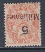 Port-Saïd N° 38a X  : 5 M. Sur 3 C. Orange Variété : Surcharge Renversée, Trace De Charnière Sinon TB - Unused Stamps