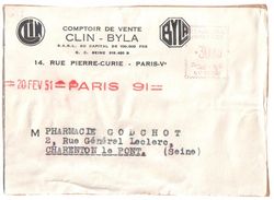 4201 PARIS 91 Etiquette Colis Labo ENDOCRINOLOGIE CLIN BYLA Médecine Echantillon Tf 1/7/49 4° Ech 300g EMA 30 F SC0908 - EMA ( Maquina De Huellas A Franquear)