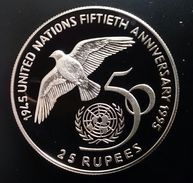 SEYCHELLES 25 RUPEES 1995 SILVER PROOF "50th Anniversary U.N." Free Shipping Via Registered Air Mail - Seychellen