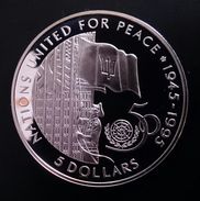 BARBADOS 5 DOLLARS 1995 SILVER PROOF "50th Anniversary - United Nations" Free Shipping Via Registered Air Mail - Barbades