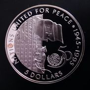 BARBADOS 5 DOLLARS 1995 SILVER PROOF "50th Anniversary - United Nations" Free Shipping Via Registered Air Mail - Barbados (Barbuda)