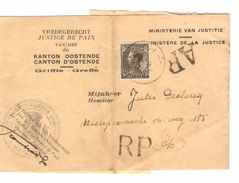 TP 401 S/Machon Franchise Partielle Recommandée AR Justice De Paix Griffie Oostende 1935 ?  V.E/V AP1211 - Zonder Portkosten