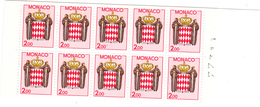 MONACO @ CARNET 10 Timbres Poste à 2 Francs - Armoiries - Booklets