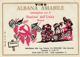 7315.   Etichetta Vino Albana Amabile Imbottigliato Per  Festival Unità Rimini Da F.lli Bernardi Villa Verucchio - Supplies And Equipment