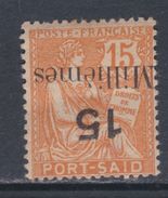 Port-Saïd N° 64a X  15 M. Sur 15 C. Vermillon, Variété : Surcharge Renversée, Trace De Charnière Sinon TB - Ungebraucht