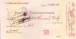 BANK OF COMMUNICATIONS, CALCUTTA BRANCH - 1947 WITHDRAWAL SLIP - USED WITH DIFFERENT SIGNATURE SEALS - Schecks  Und Reiseschecks