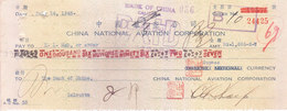 CHINA NATIONAL AVIATION CORPORATION, CALCUTTA BRANCH CHEQUE 1943 - ISSUED ON BANK OF CHINA - USED WITH SIGNATURE SEALS - Chèques & Chèques De Voyage