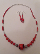 Belle Parrure En Corail Rouge Collier + Pendants D'oreilles - Collane/Catenine