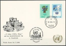 UNO WIEN 1994 Mi-Nr. 147 WEISSE KARTE - BAHNPHILEX OSNABRÜCK 16.09.1994 - Covers & Documents