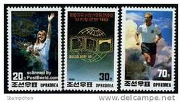 North Korea Stamps 1990 Dusseldorf Stamp Expo Soccer Football Karl-Heinz Rummenigge Lady Flower Cloud - Neufs