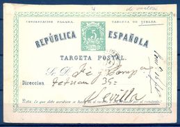 1875 , SEVILLA , ENTERO POSTAL ED. 6 , TARJETA DE VUELTA , CIRCULADO ENTRE OSUNA Y SEVILLA - 1850-1931