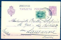 1927 , BARCELONA , ENTERO POSTAL ED. 57 , CIRCULADO A LAUSANA - 1850-1931