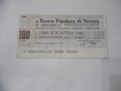 MINIASSEGNO BANCA POPOLARE DI NOVARA LIRE 100. - [10] Cheques Y Mini-cheques