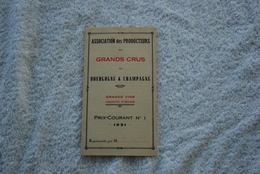 TARIF DE LASSOCIATION DES PRODUCTEURS DE BOURGOGNE ET CHAMPAGNE 1931 - Invoices