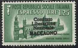 REPUBBLICA SOCIALE CLN MACCAGNO COMITATO DI LIBERAZIONE NAZIONALE 1945 ESPRESSO SPECIAL DELIVERY LIRE 1,25 MNH - Comité De Libération Nationale (CLN)