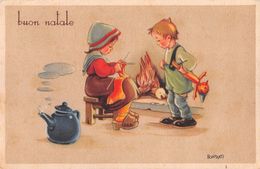 D7033 "BUON NATALE" ANIMATA, BAMBINA CHE FA LA CALZA, BIMBO CON PINOCCHIO, CAMINO,TEIERA. CART SPED 1942 - Places & Squares