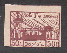 CENTRAL LITHUANIA    SCOTT NO. J1     MINT HINGED     YEAR  1920    IMPERF - Otros & Sin Clasificación