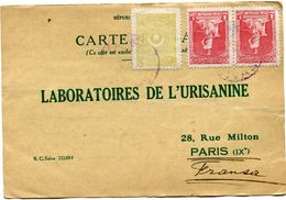 TURQUIE CARTE POSTALE BON POUR UN FLACON ECHANTILLON D'URISANINE DEPART SIVAS ?-?-26  POUR LA FRANCE - Cartas & Documentos