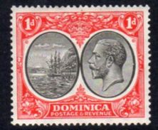 Dominica 1923-33 GV 1d Black & Scarlet Ship & King's Head Definitive, Hinged Mint, SG 73 - Dominica (...-1978)